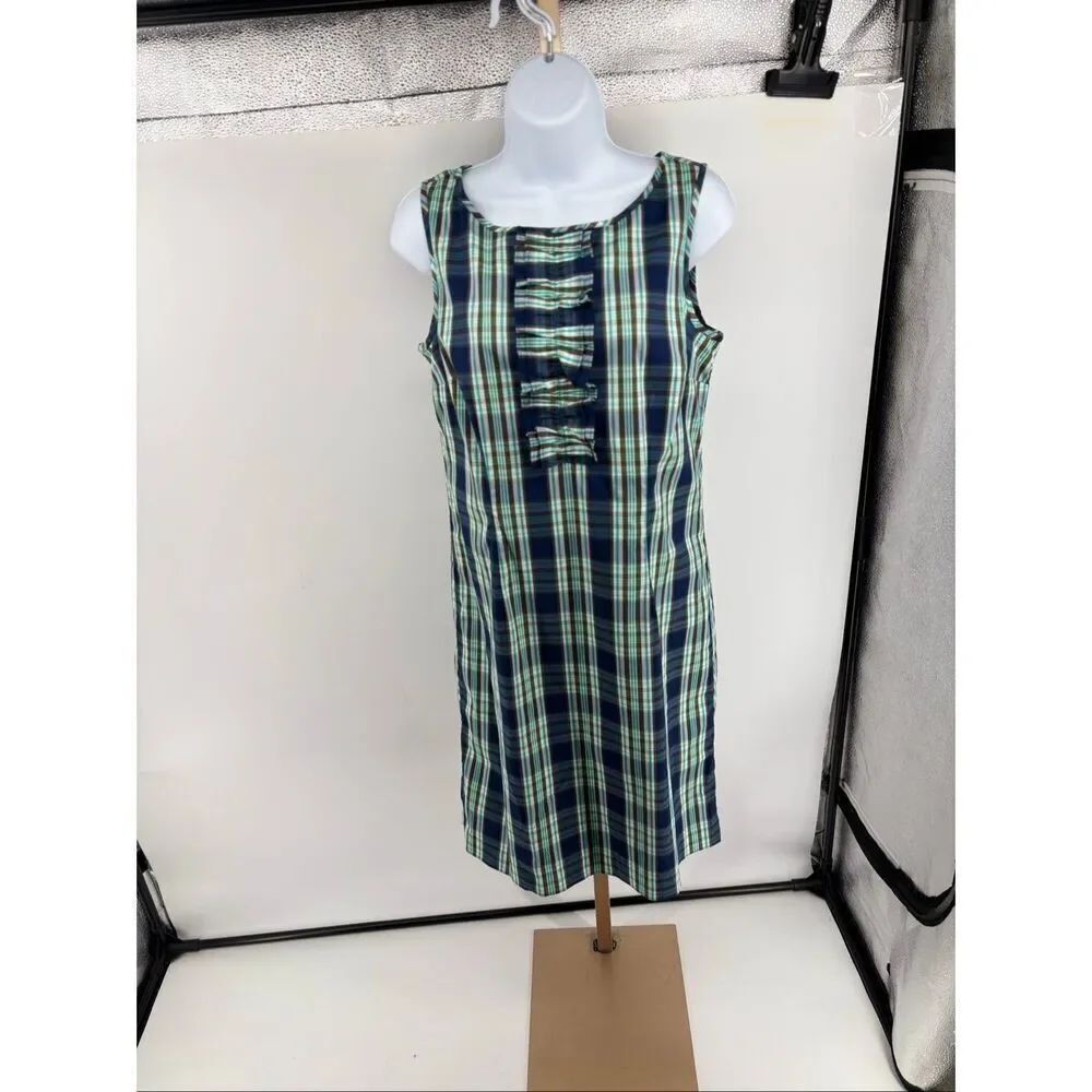 Talbots Plaid Ruffle Front Sleeveless Shift Dress Size 4
